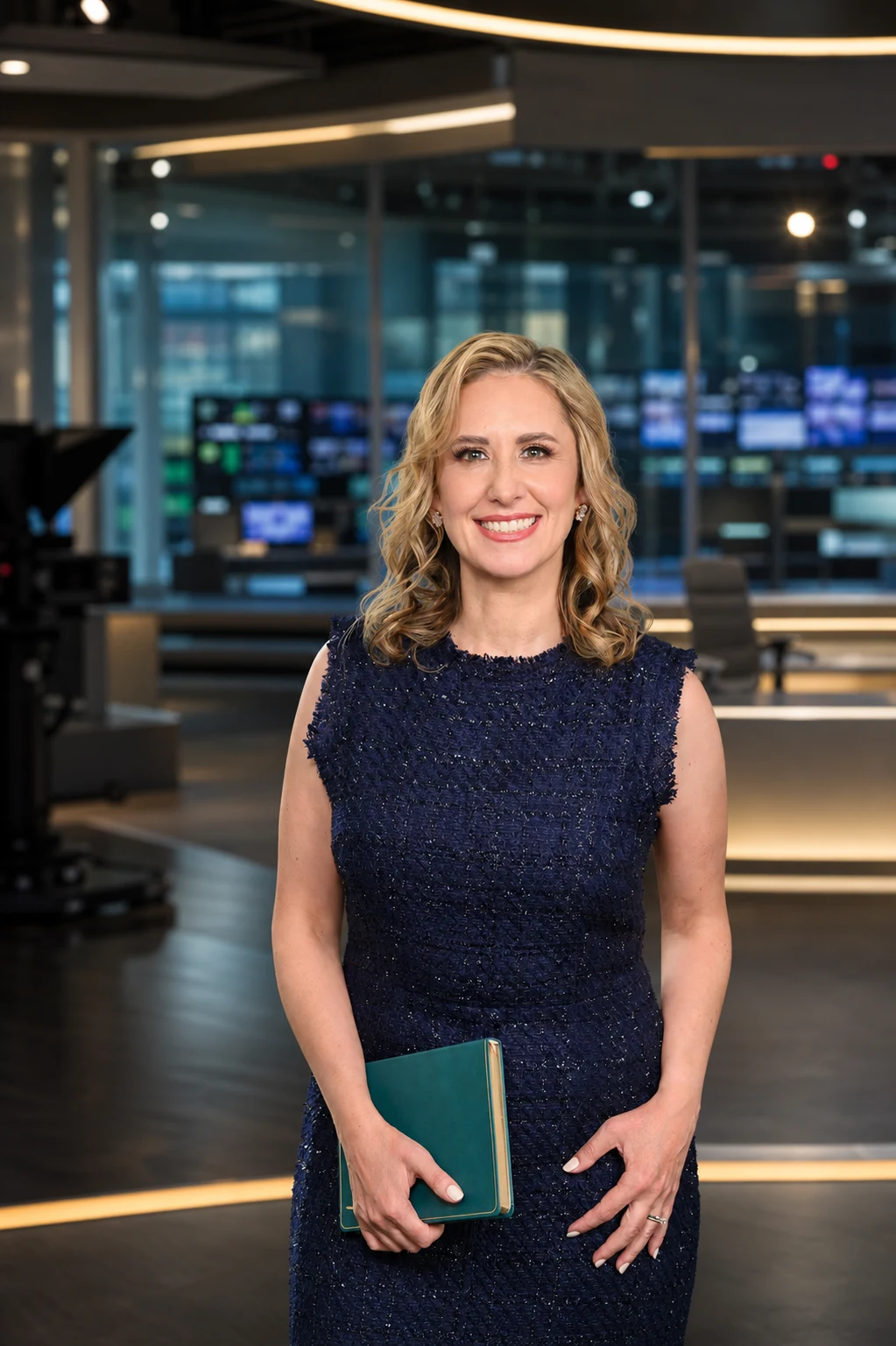 Laressa Watlington standing in a television newsroom studio