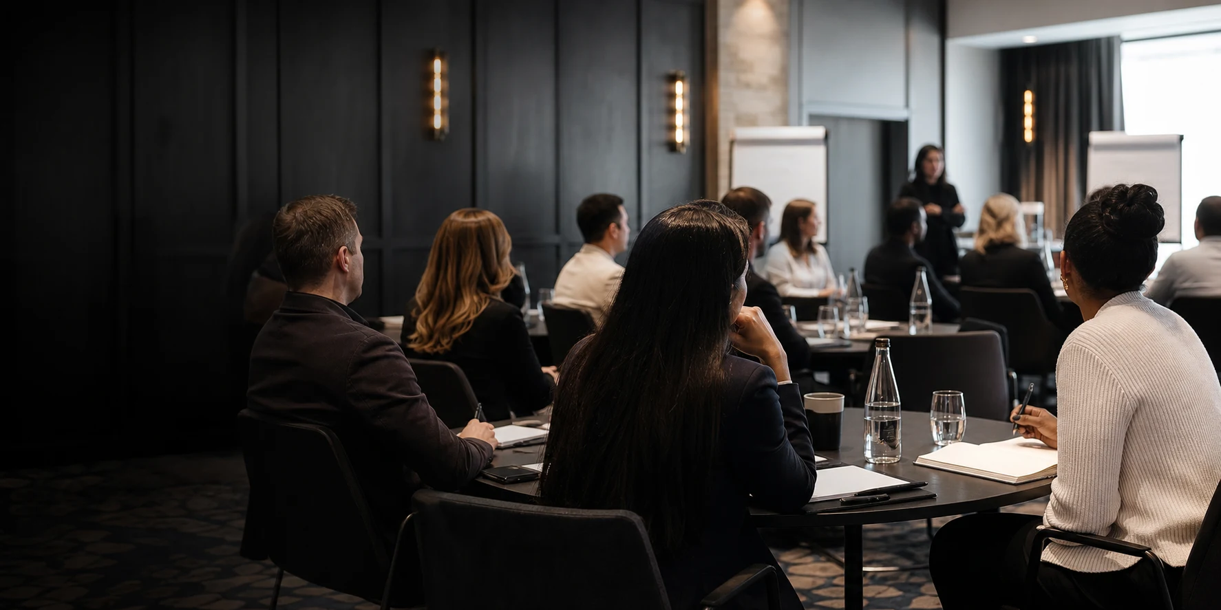 Professionals participating in an executive communication workshop