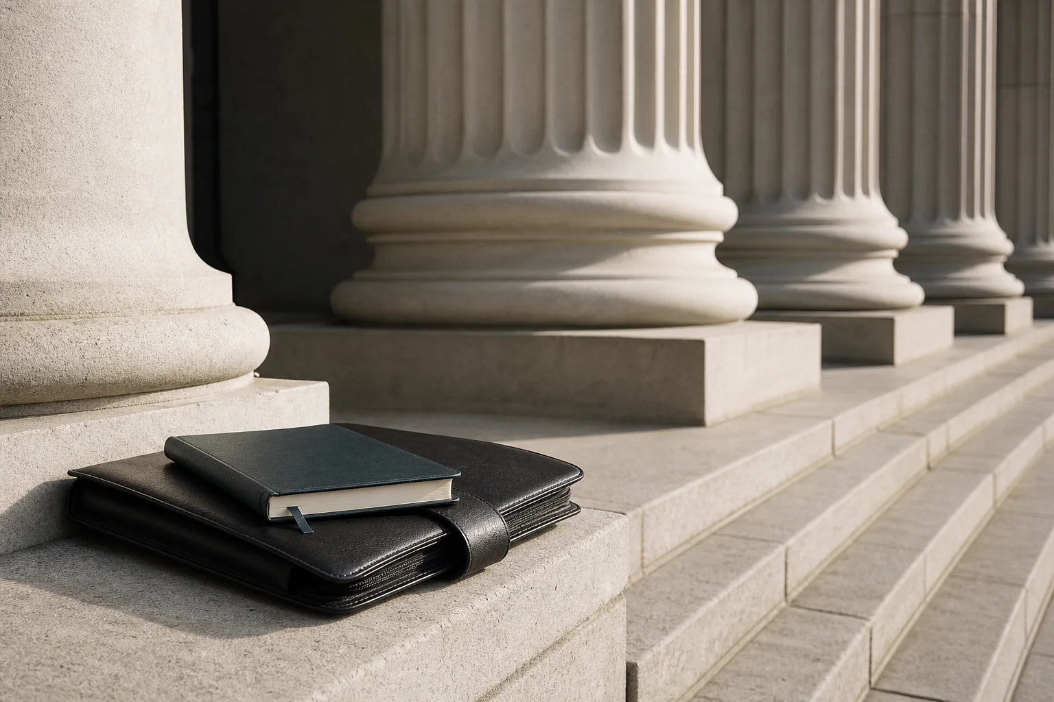 Limestone professional architecture with a closed folio and notebook
